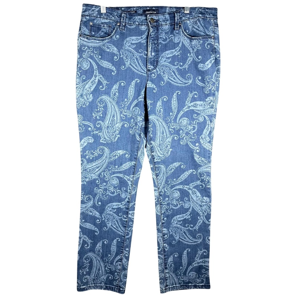 Charter Club Lexington‎ Straight Jeans Men 14 Blue Paisley Printed Denim Pants